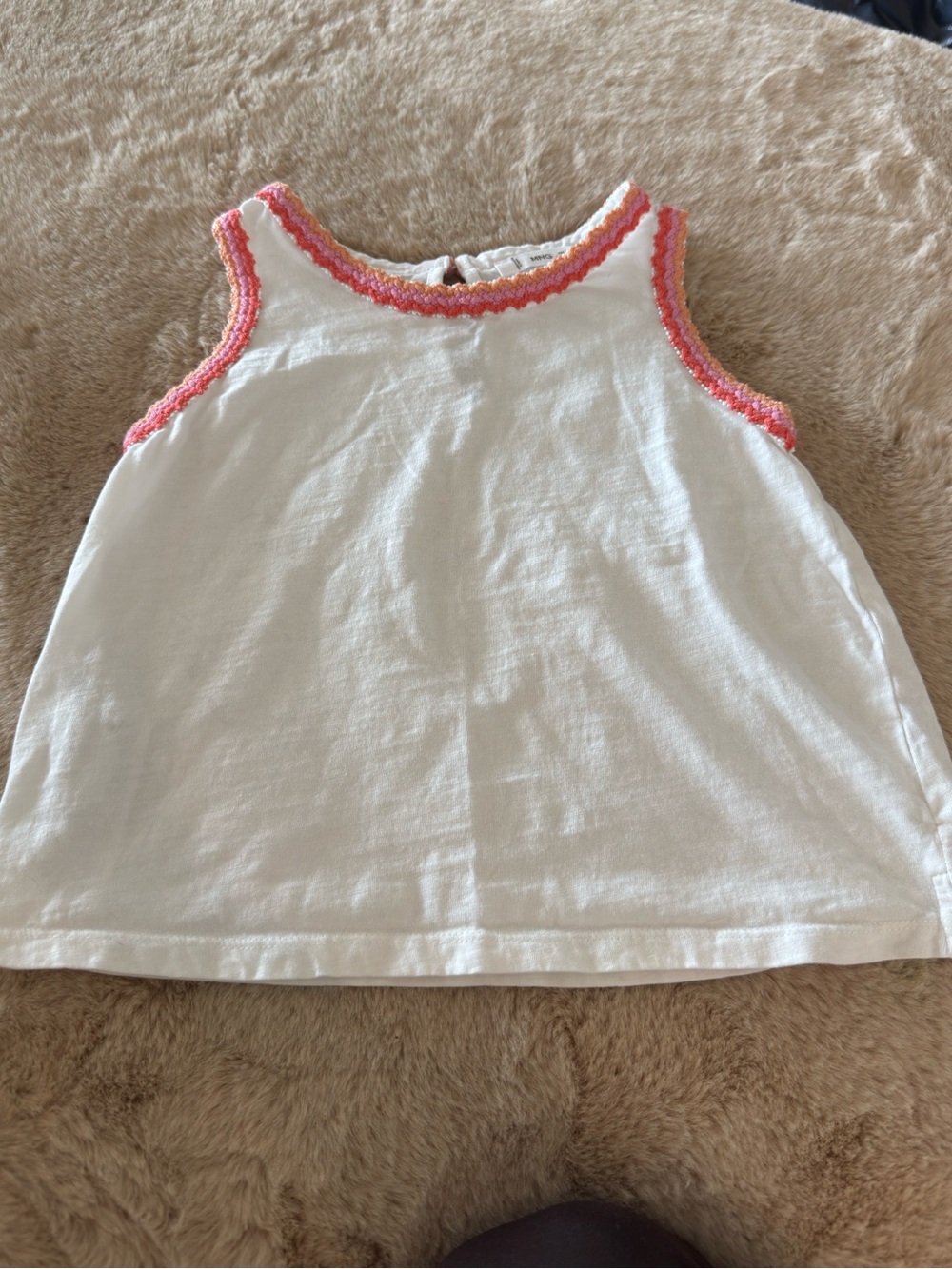Mango Kids White Tank Top with Pink and Coral Embroidered Trim